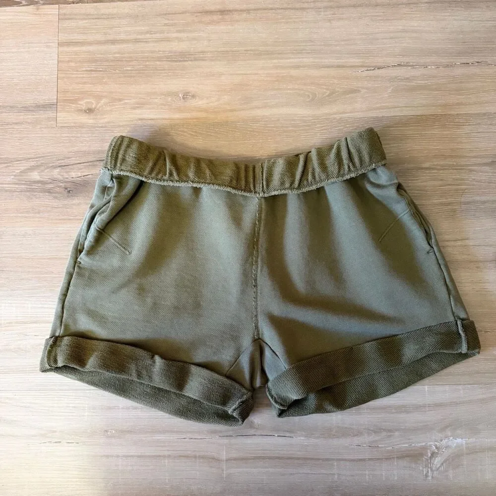 Frame Rolled Cuff Cotton Shorts Green Clean Girl Quiet Luxury Sporty Chic Sz S